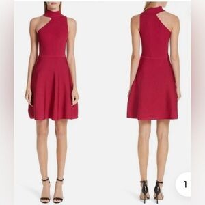 Cushnie Et Ochs Vika One Shoulder Knit Flare Dress Women’s Size XS Mock Neck Red